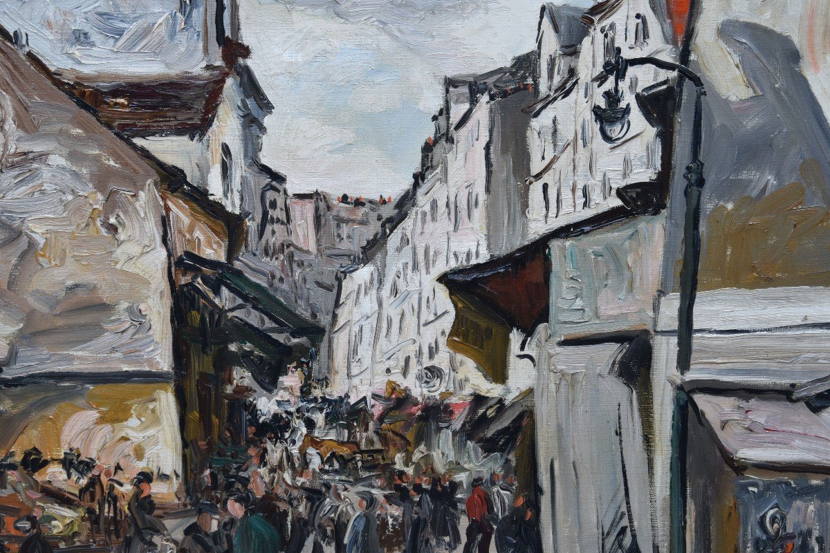 Andrée Bizet "rue Du Marché"" Oil On Canvas 60x73-photo-2